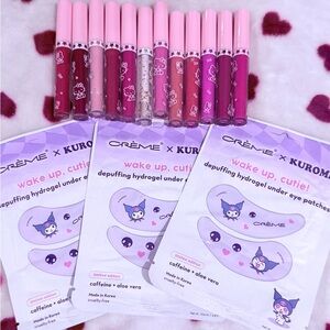 Kuromi Wake Up Cutie Eye Patches & Hello Kitty Lip Gloss Set of 12 shades! NWT